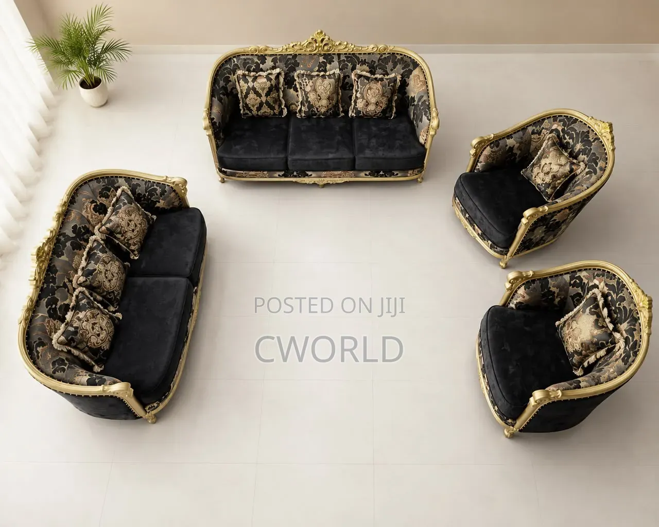 Majestic Black Gold Baroque Sofa Set - Imported