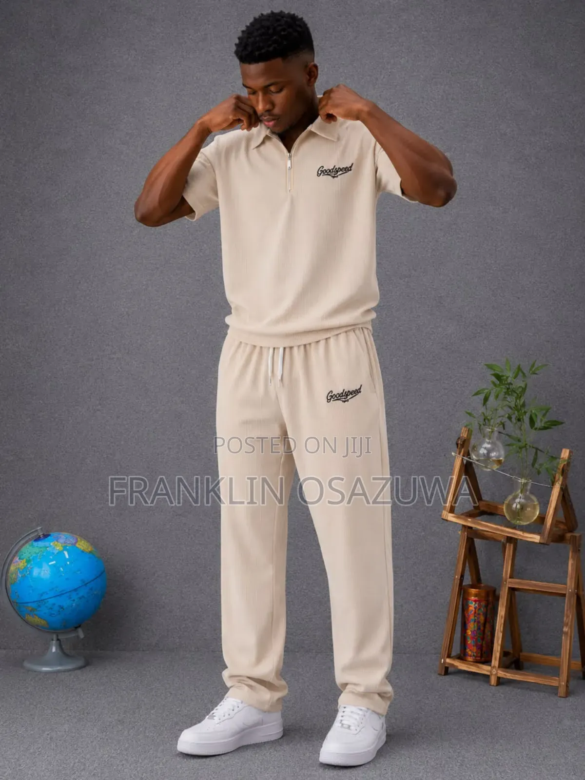 Men's Premium 2-Piece Tracksuit – Short Sleeve Zip Polo Jogger Pants