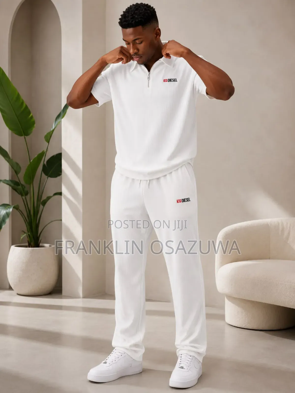Men's Premium 2-Piece Tracksuit – Short Sleeve Zip Polo Jogger Pants