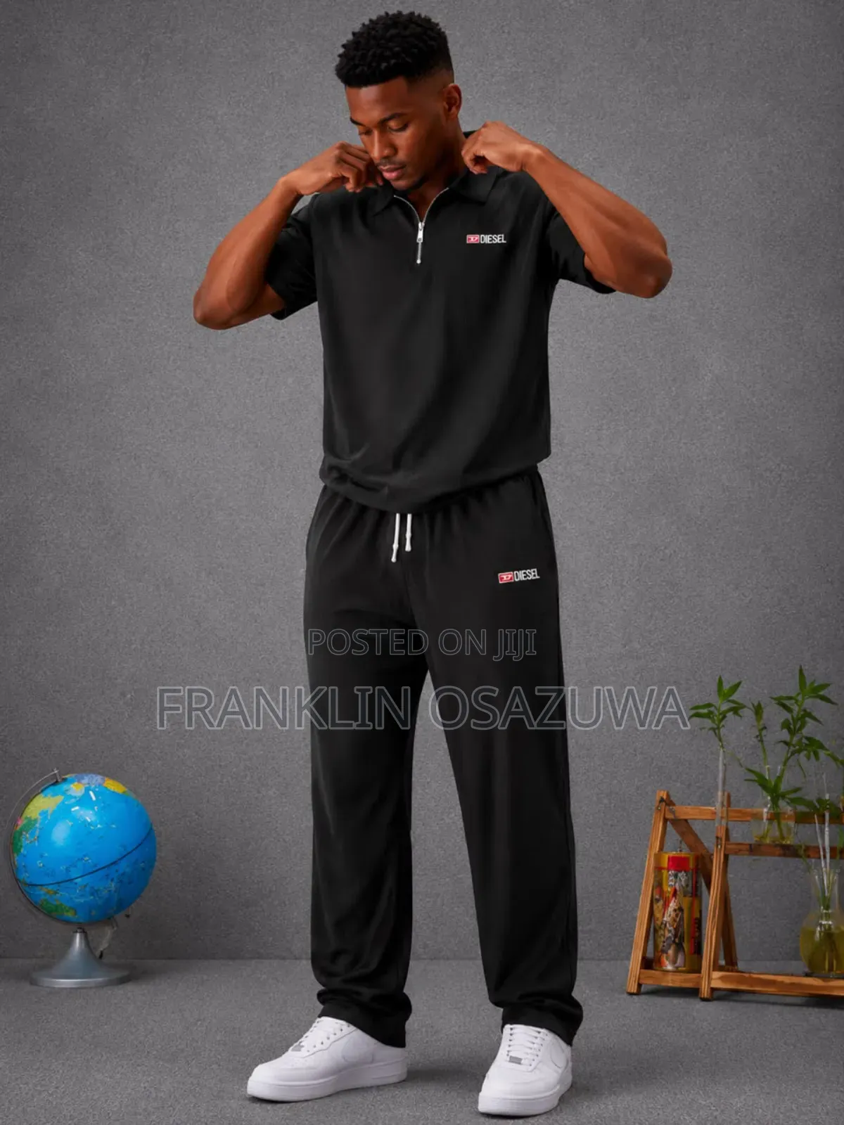Men's Premium 2-Piece Tracksuit – Short Sleeve Zip Polo Jogger Pants