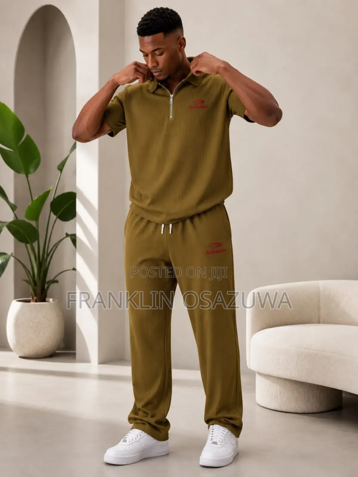 Men's Premium 2-Piece Tracksuit – Short Sleeve Zip Polo Jogger Pants