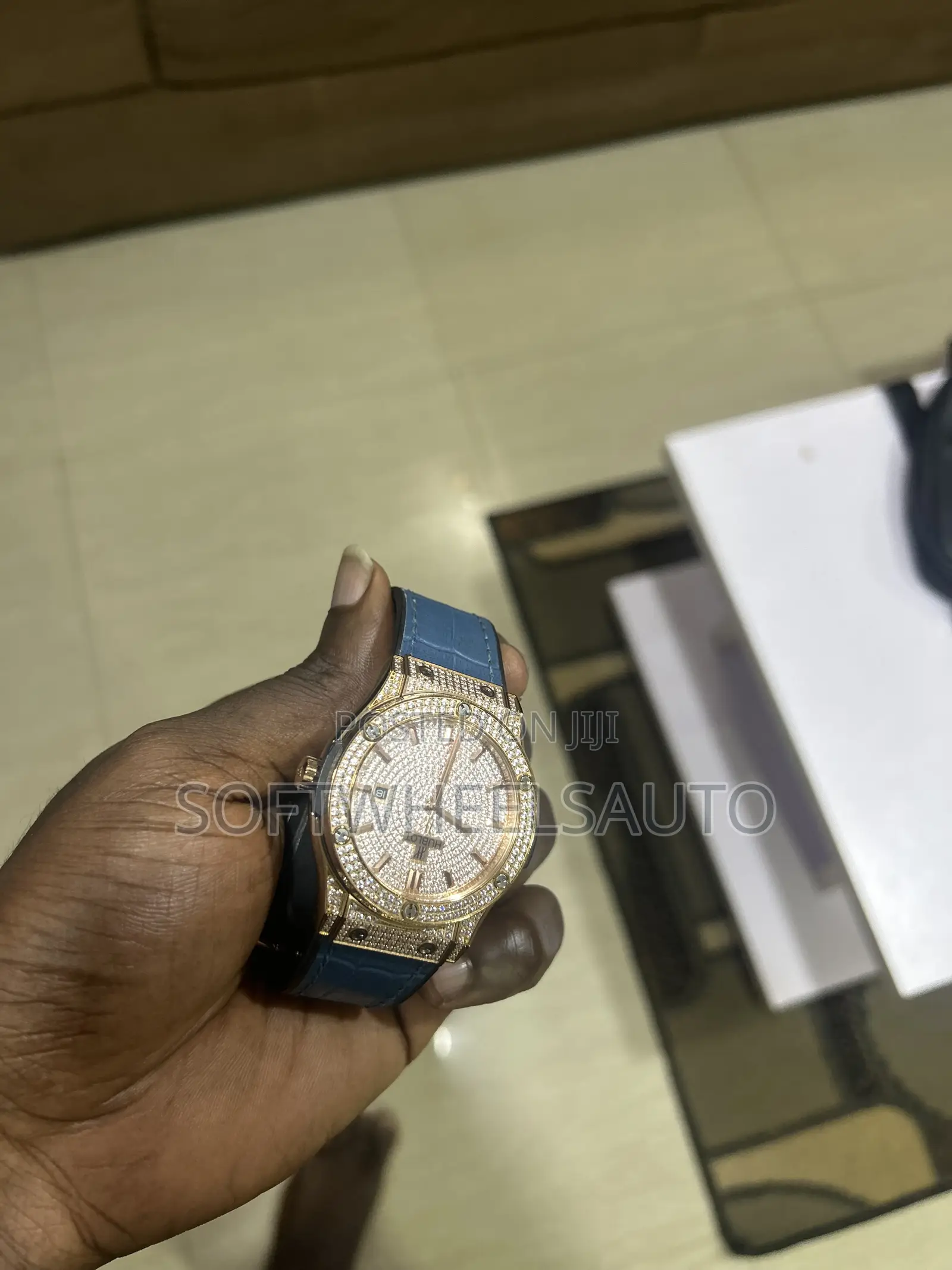Original Hublot Engine Watch Ice Out With Blue Leather