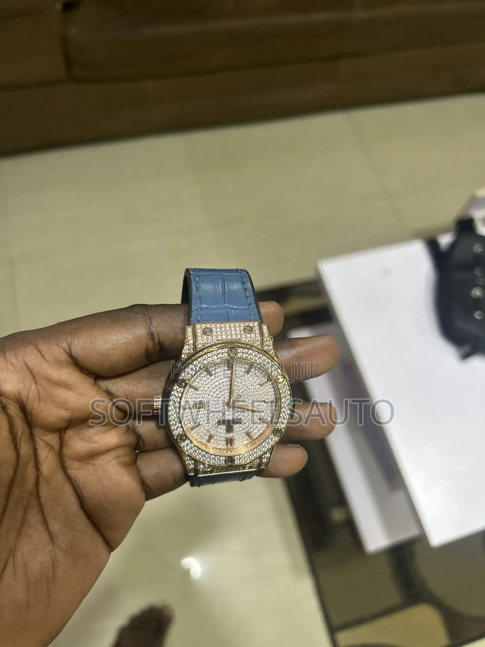 Original Hublot Engine Watch Ice Out With Blue Leather