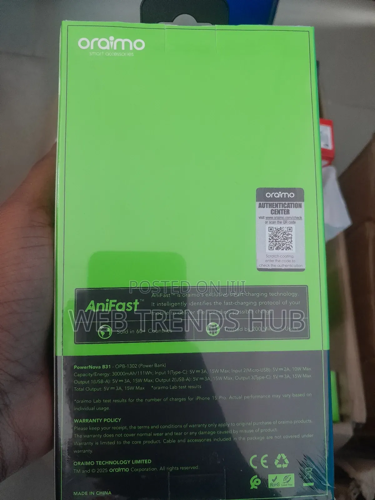 Oraimo 15W 30,000mAh PowerNova B31 PowerBank (OPB-1302)