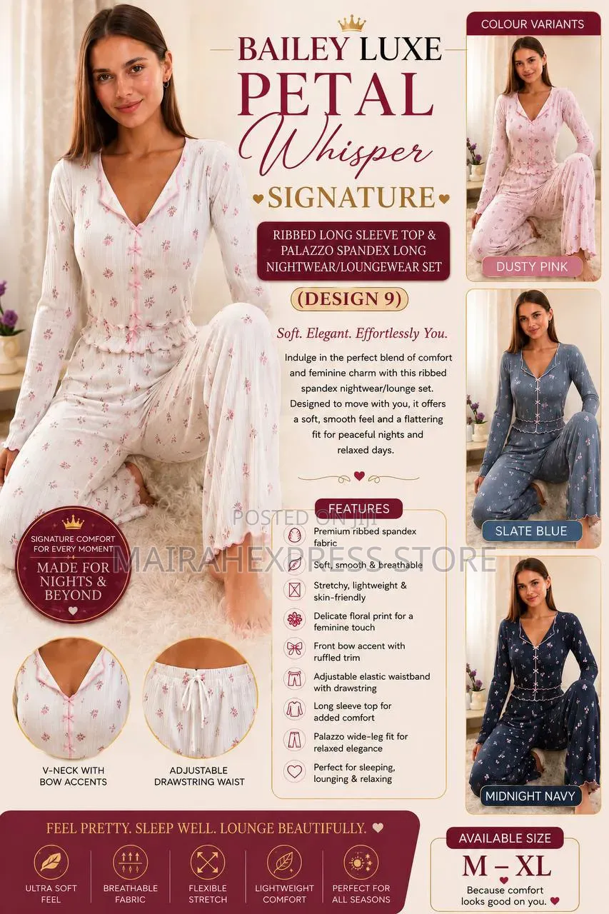Bailey Luxe Petal Whisper Long Sleeve Top Palazzo Nightwear Set