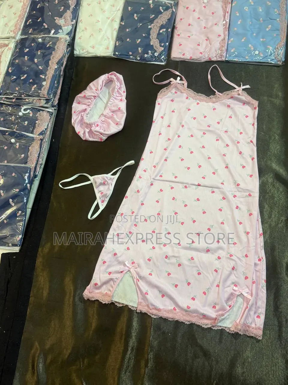 3-Piece Babydoll Dress, Head Bonnet G-String Panty Loungewear Set