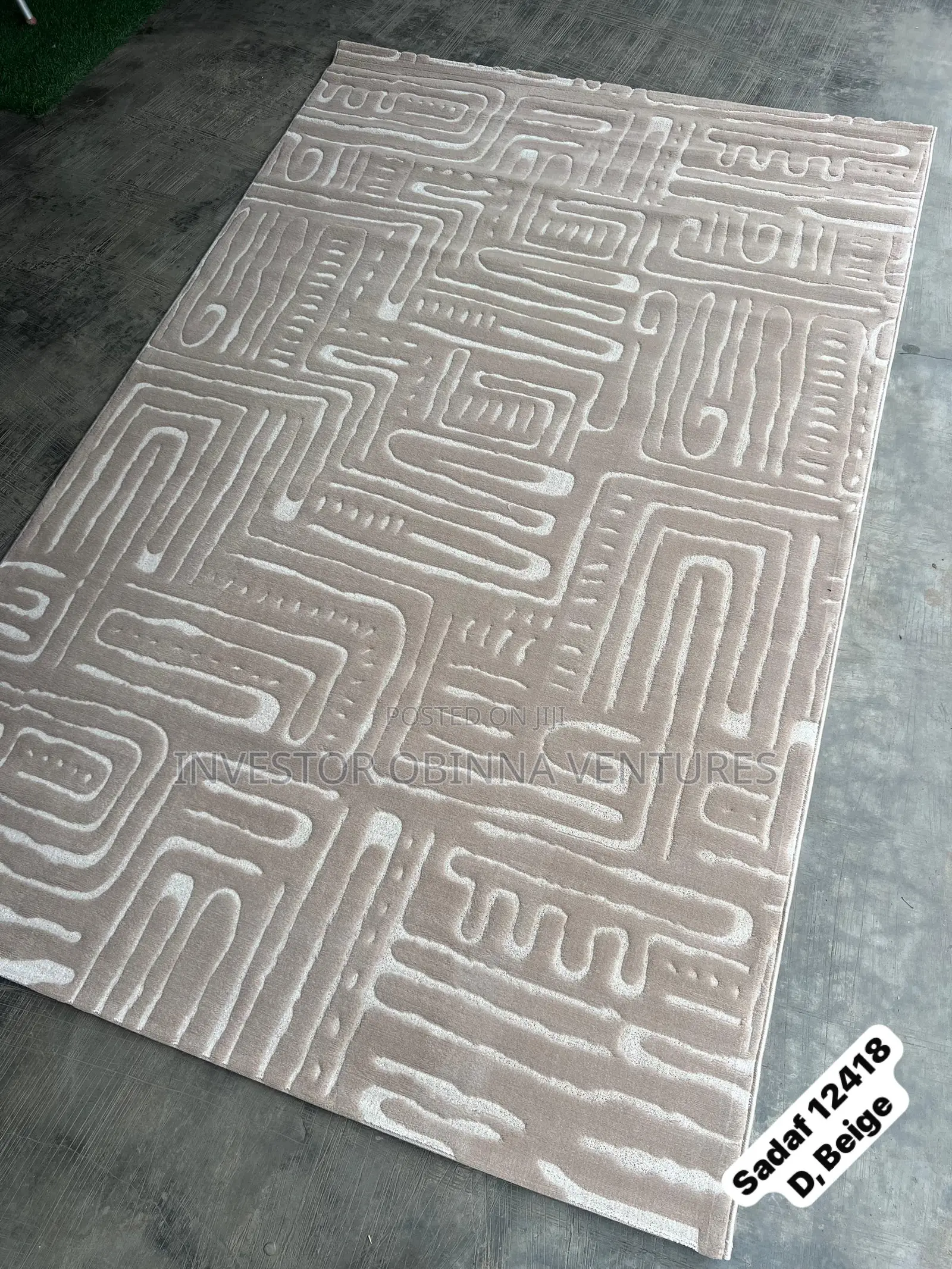 Turkish Dexim Retro Pattern Gold and Beige Center Rug