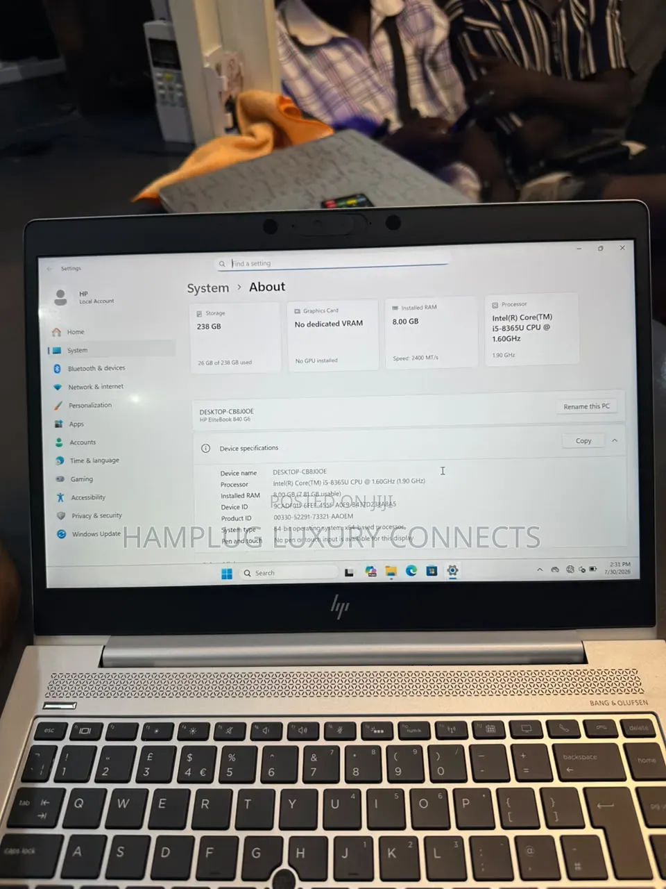 Laptop HP EliteBook 840 G6 8GB Intel Core i5 SSD 256GB