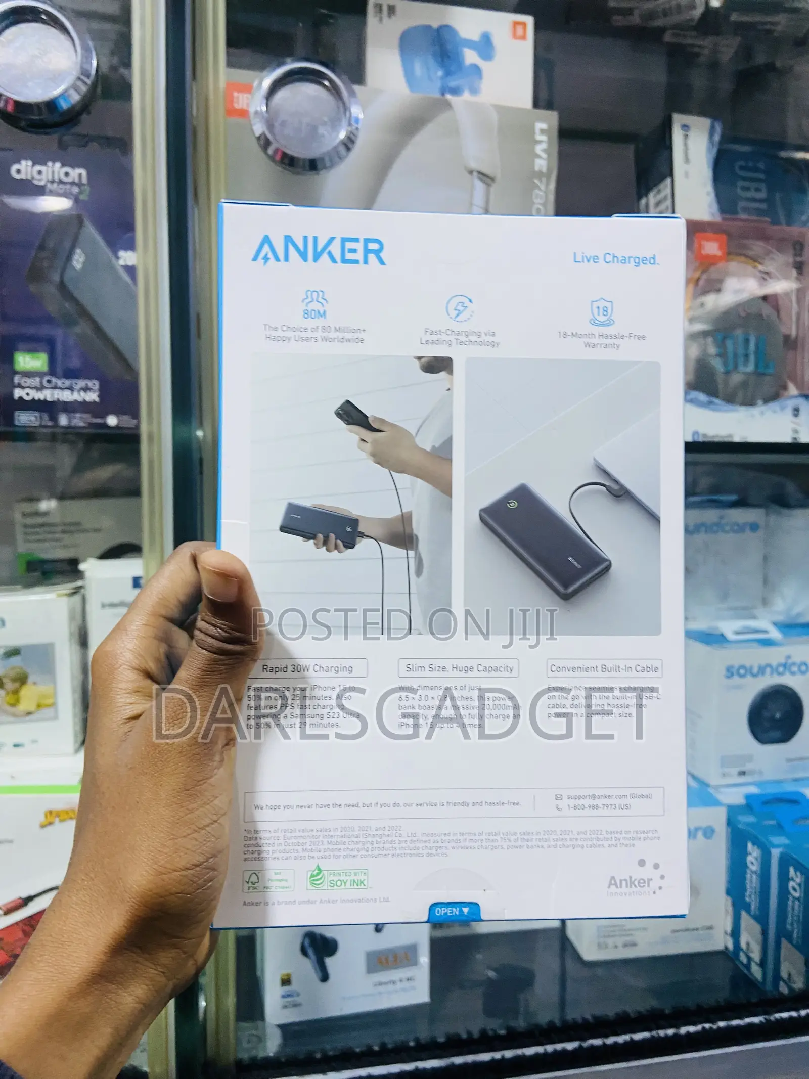 Anker Nano 20,000mAh Power Bank 30W Fast Charging Built-in USB-C Cable