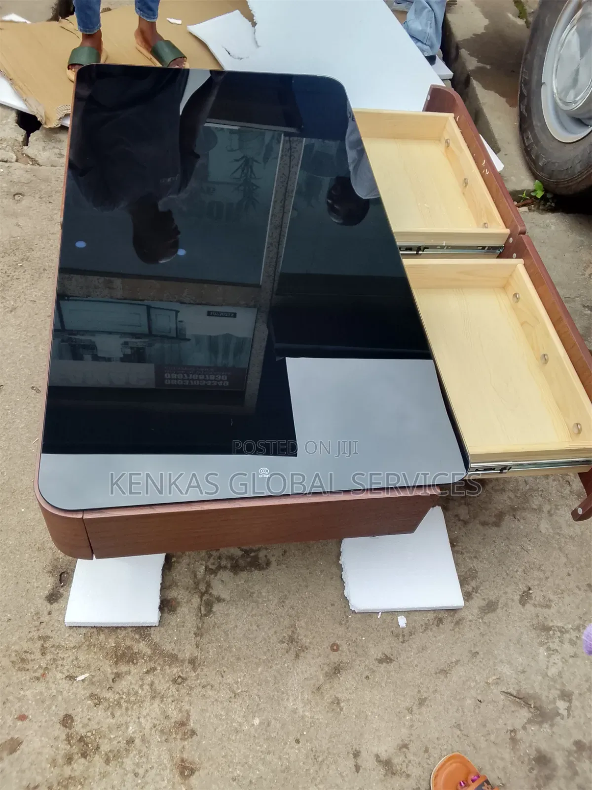 Wooden Center Table With Glass Top