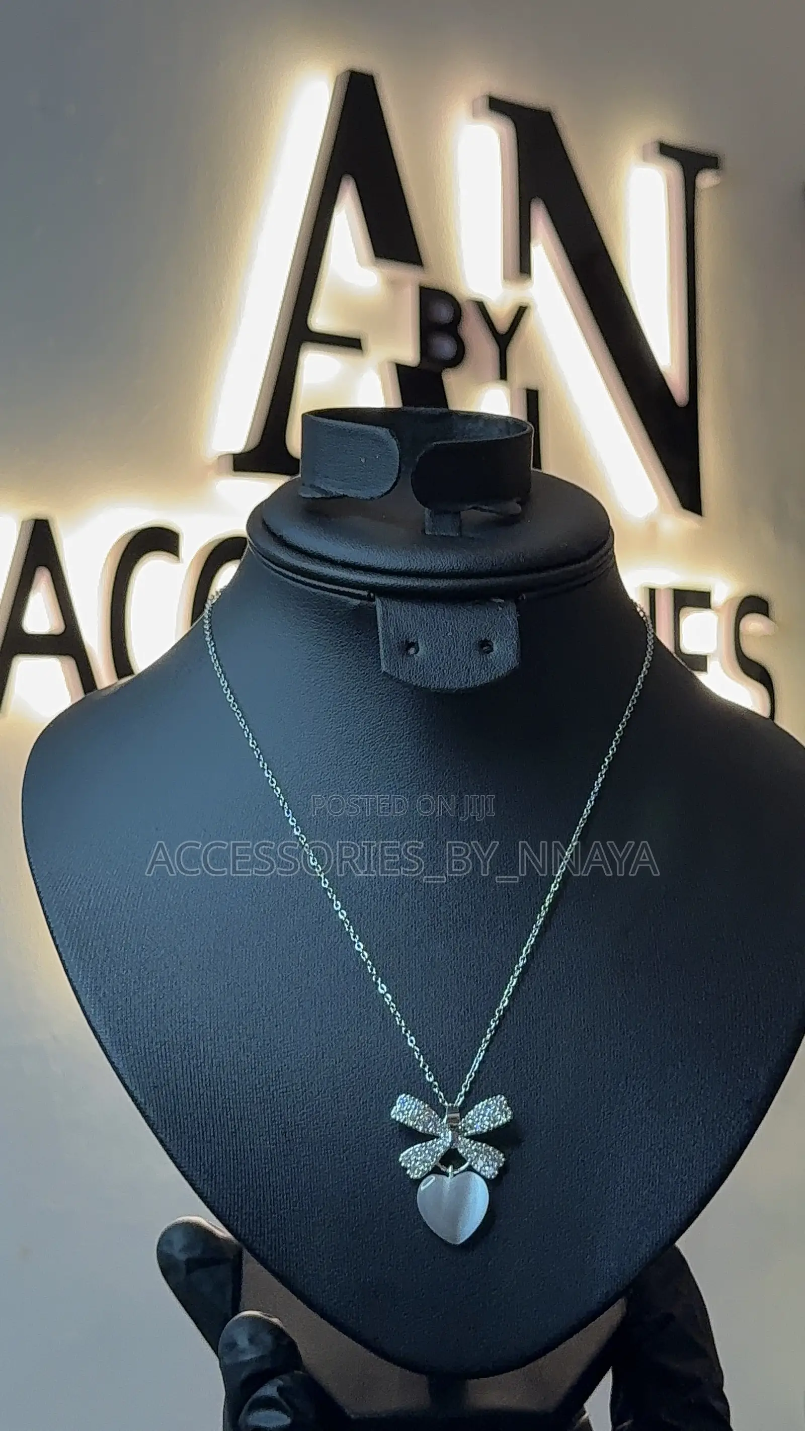Silver Ribbon Heart Necklace