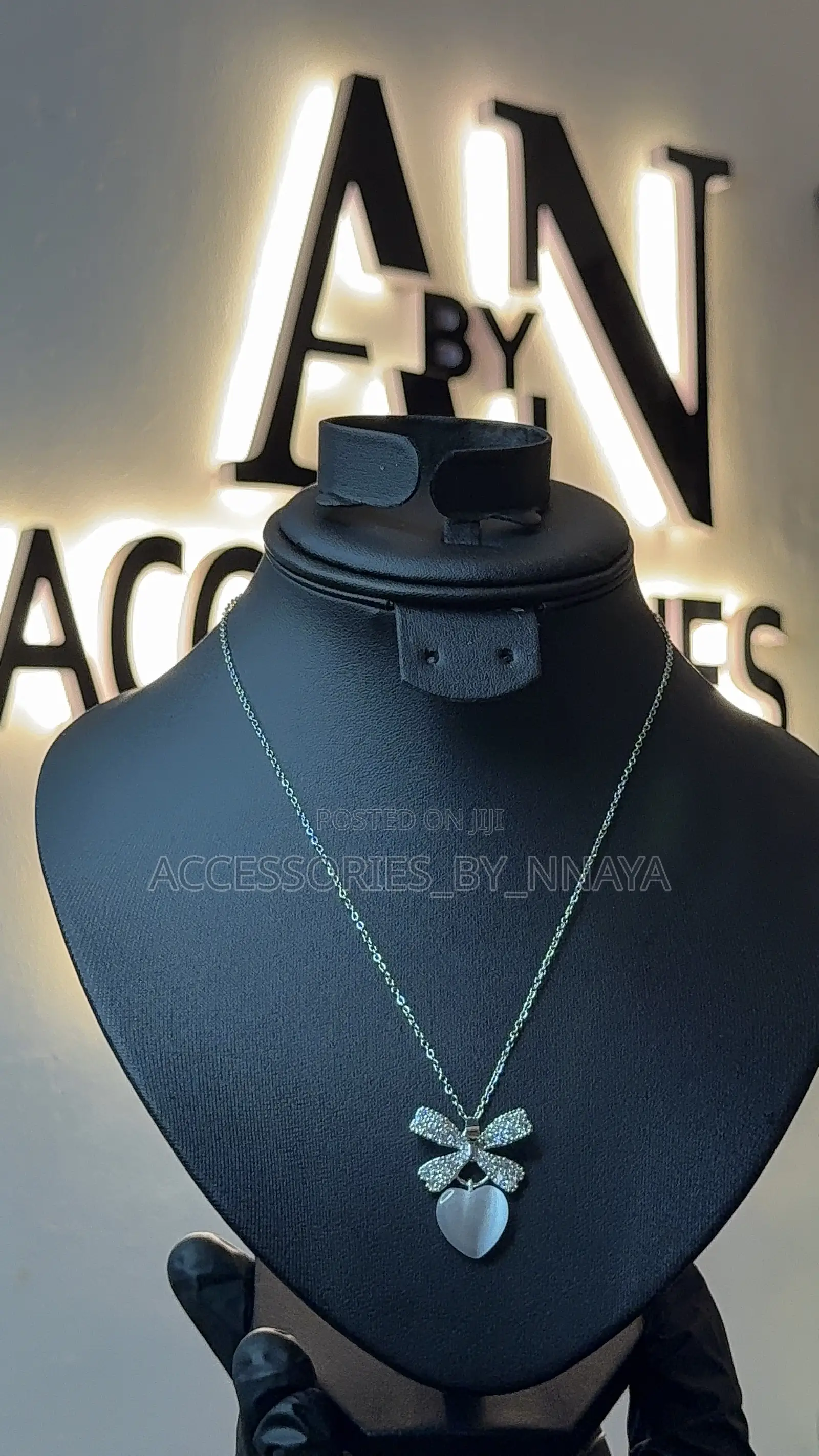 Silver Ribbon Heart Necklace