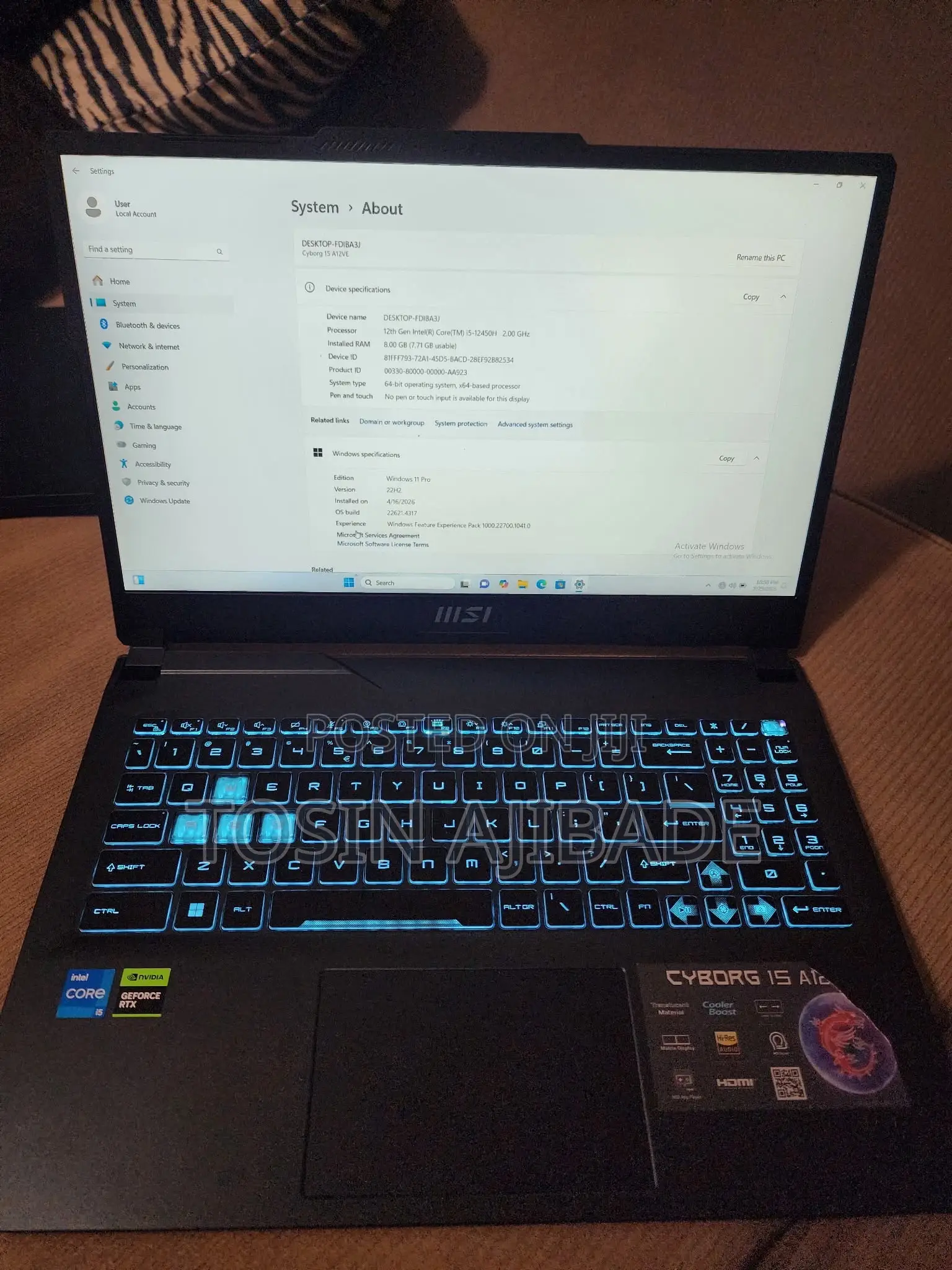 Laptop MSI Cyborg 15 8GB Nvidia SSD 512GB
