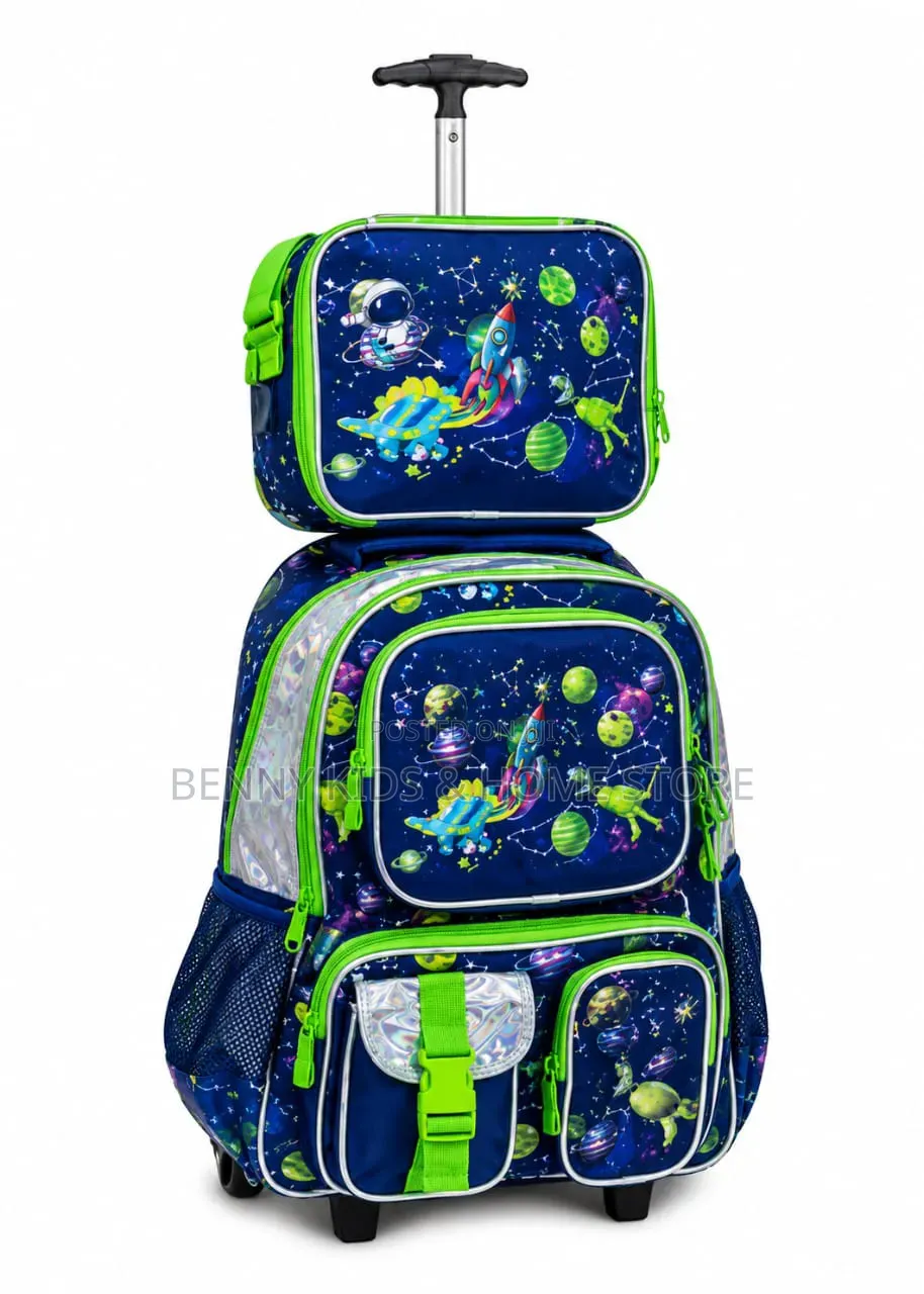 New Arrival – Kids' Space-Themed Trolley School Bag Set
