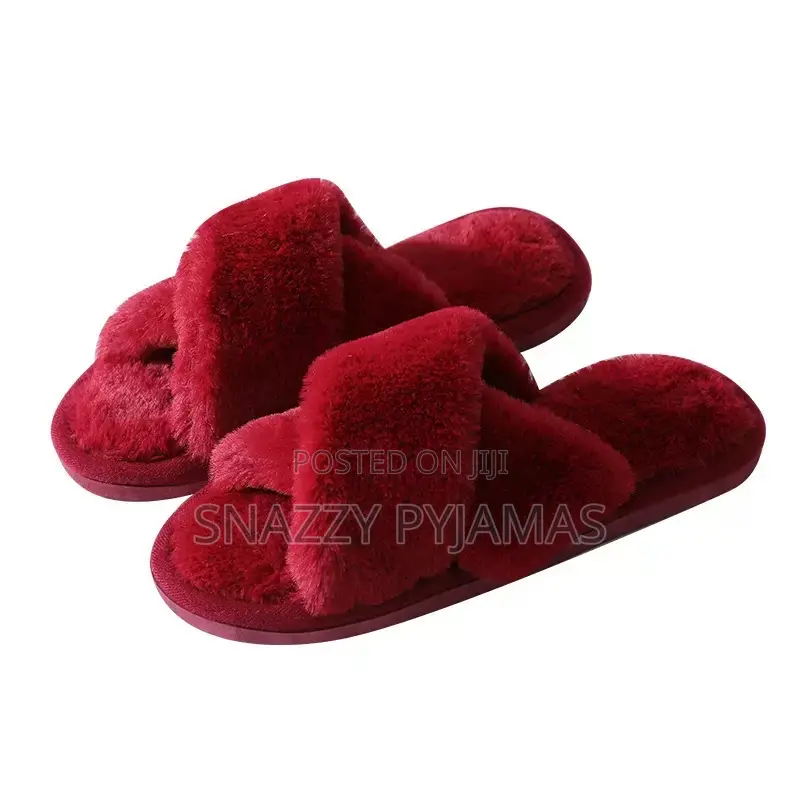 Luxury Cross-Band Faux Fur Bedroom Slippers for Women