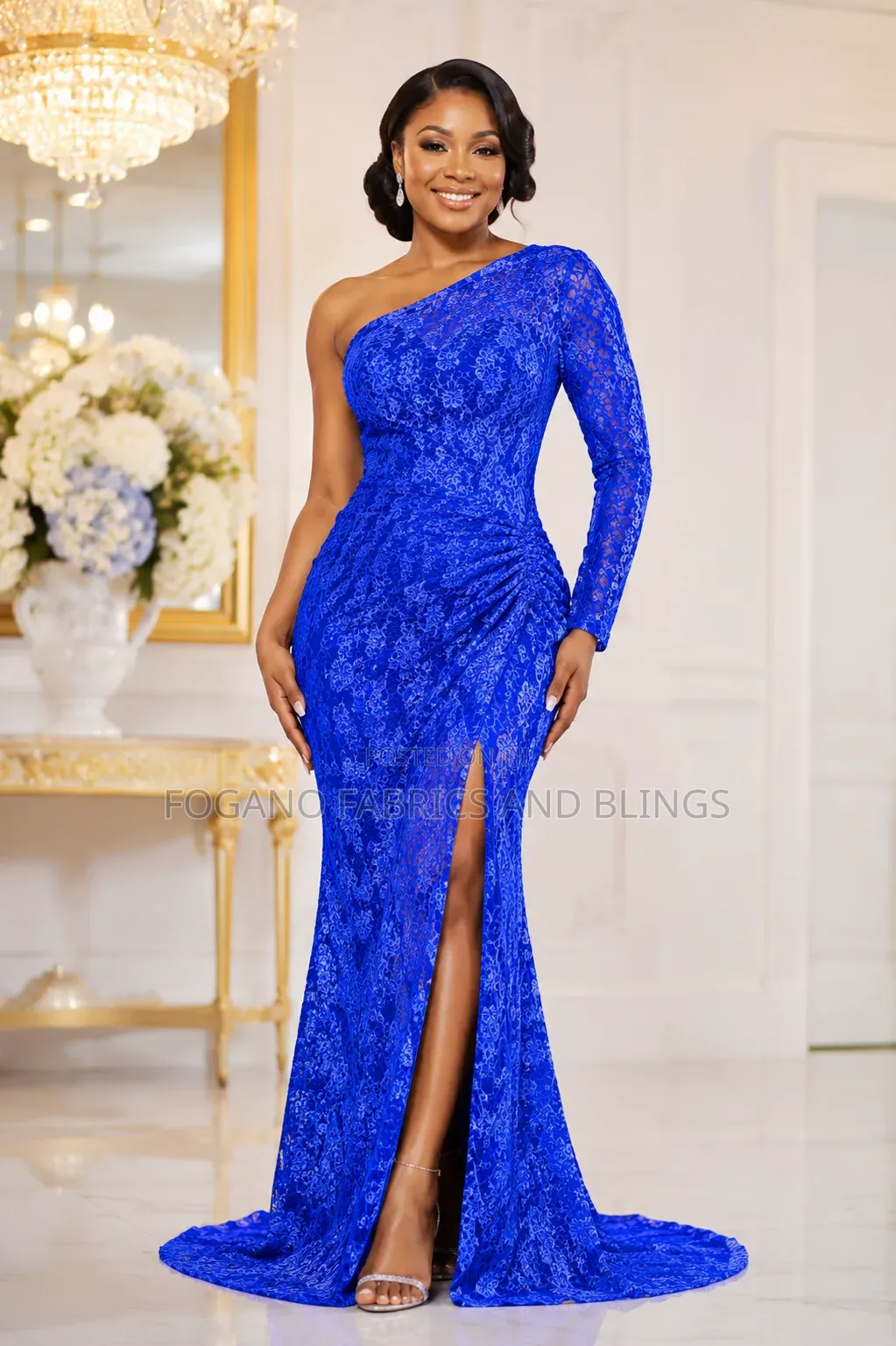 Blue and Light Blue Flower Net Lace