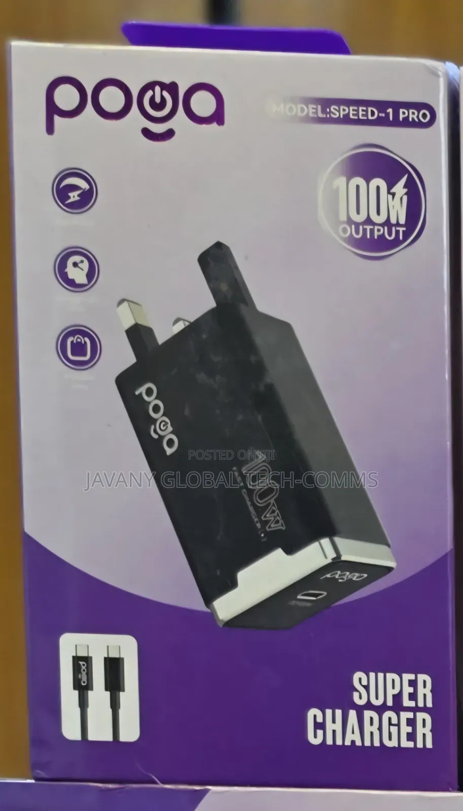 Poga Speed-1 Pro 100W Super Fast Charger (UK Plug + Type-C Cable)