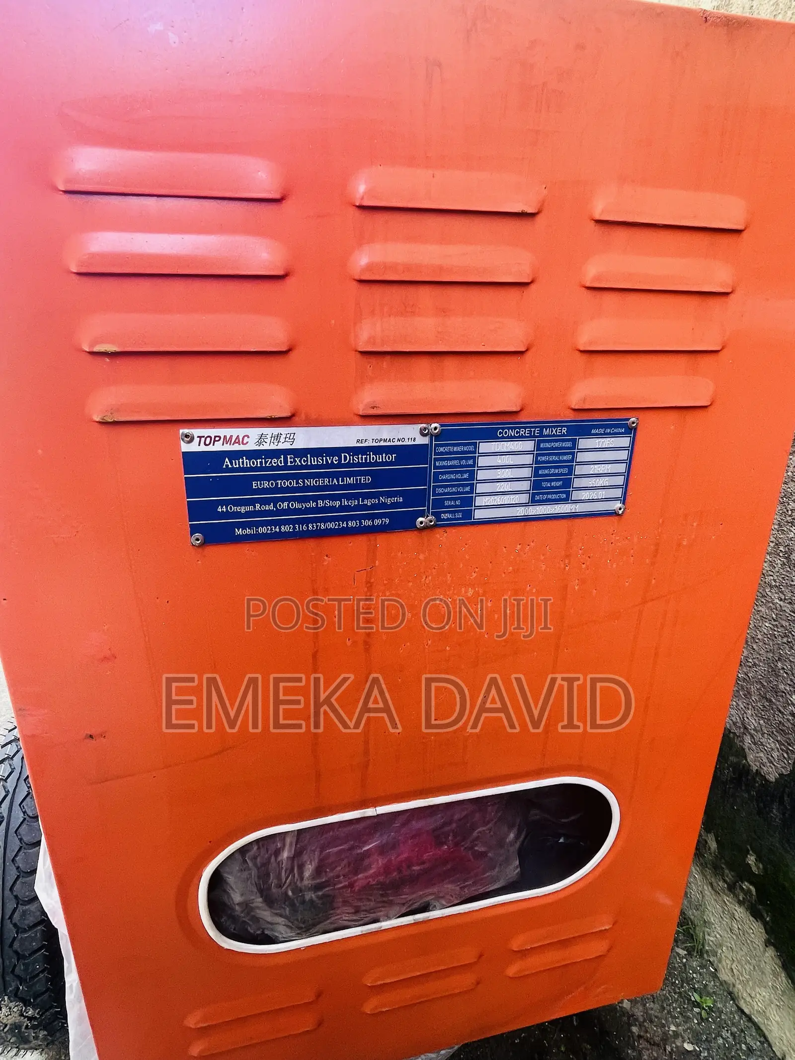 400l Topmac Brand Orange Concrete Mixer.