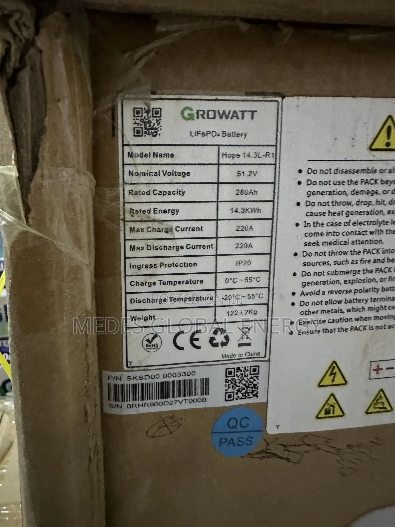 14.3kwh 51.2v Growatt Lithium Ion Battery