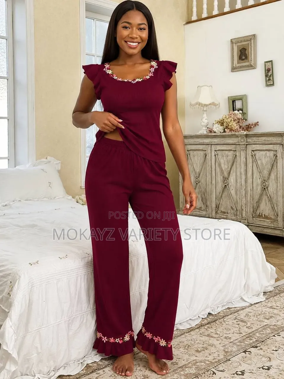 Bailey Luxe Embroidered Top Nightwear/Loungewear Set