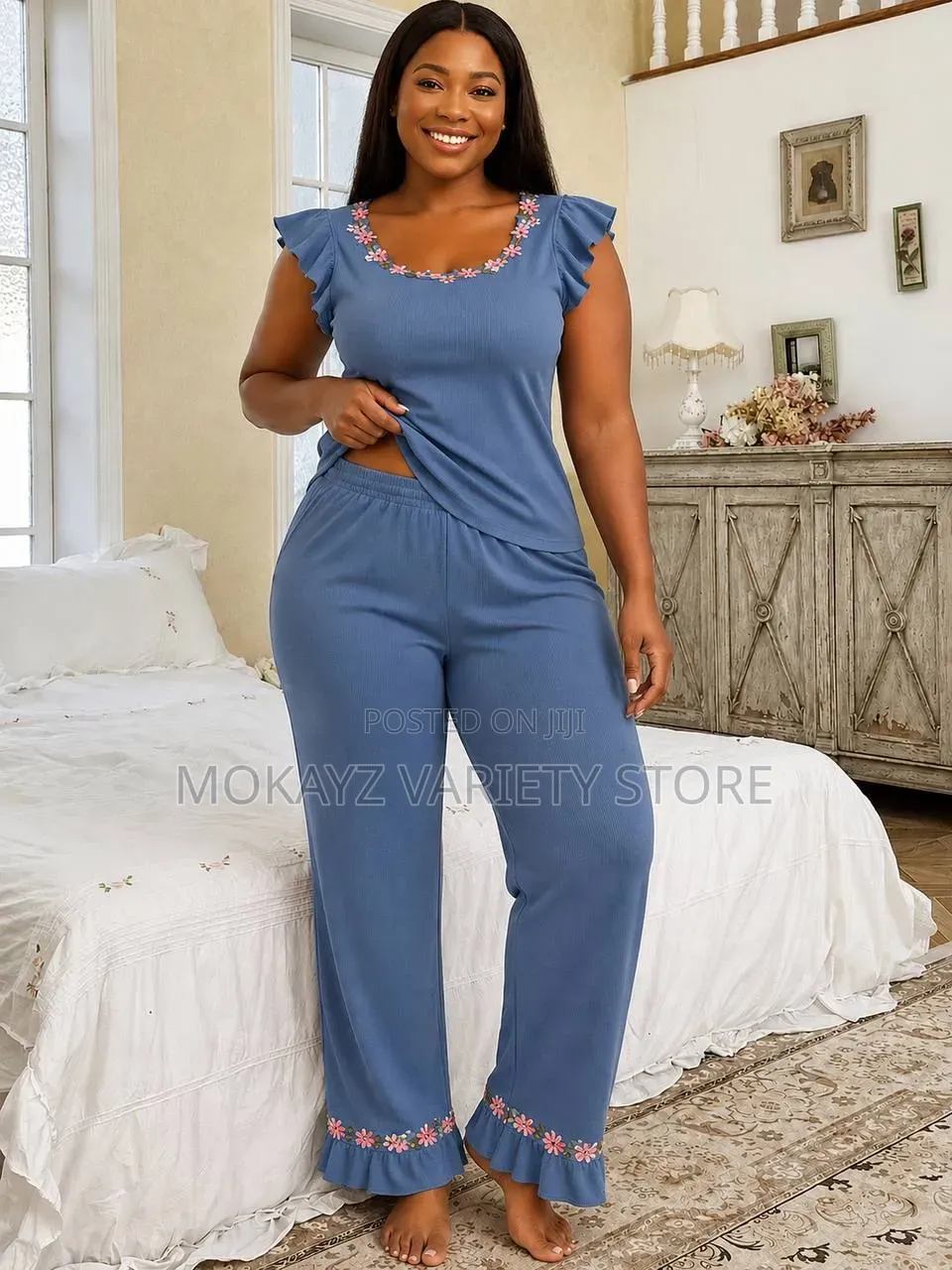 Bailey Luxe Embroidered Top Nightwear/Loungewear Set