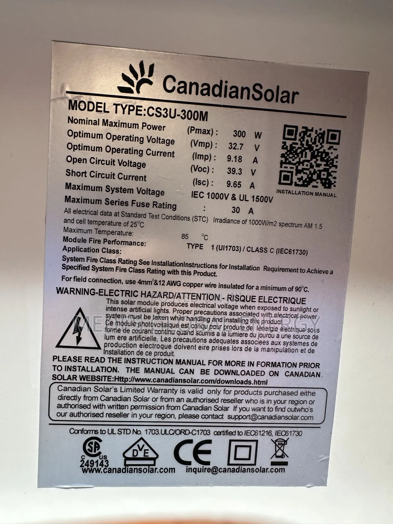 300watts Canadian Solar Panel