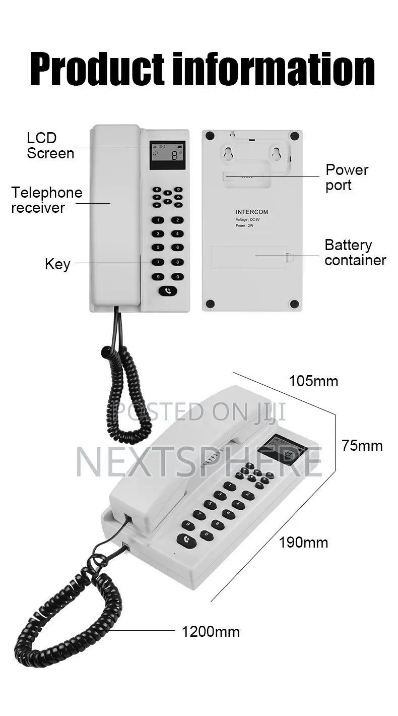 Wireless Intercom With LCD Display for Officess, Hotels, Homes, Etc.