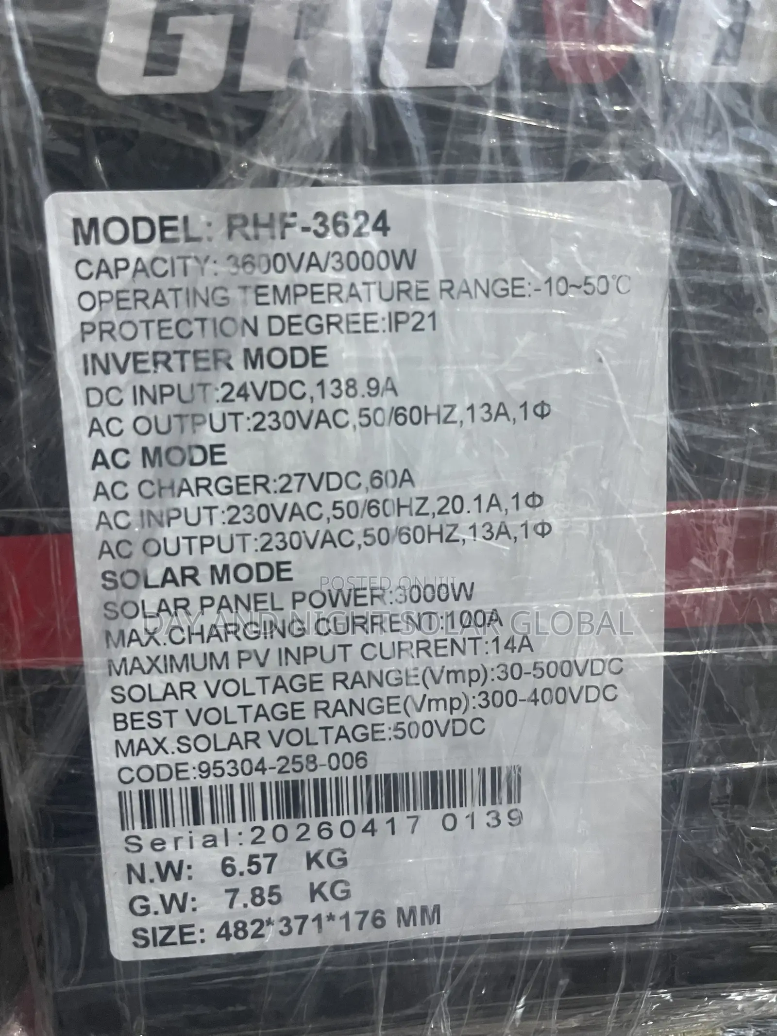 3.6kva 24v Glovolt Hybrid Solar Inverter