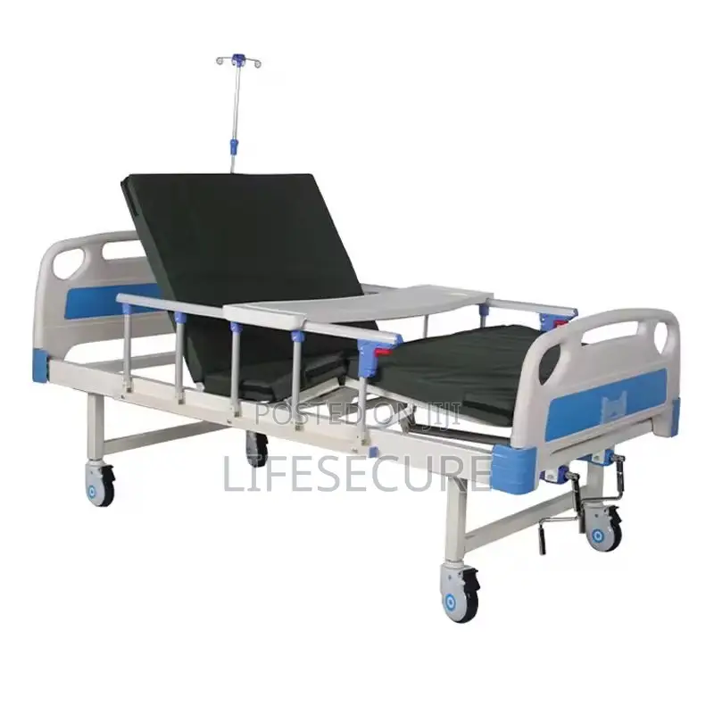 High Quality Hospital Double Crank Bed With IV Pole Table Top Etc