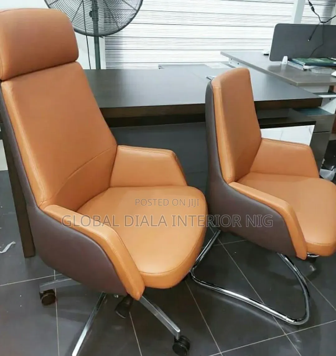 Dual-Tone Tan and Brown Executive Swivel Chair Set