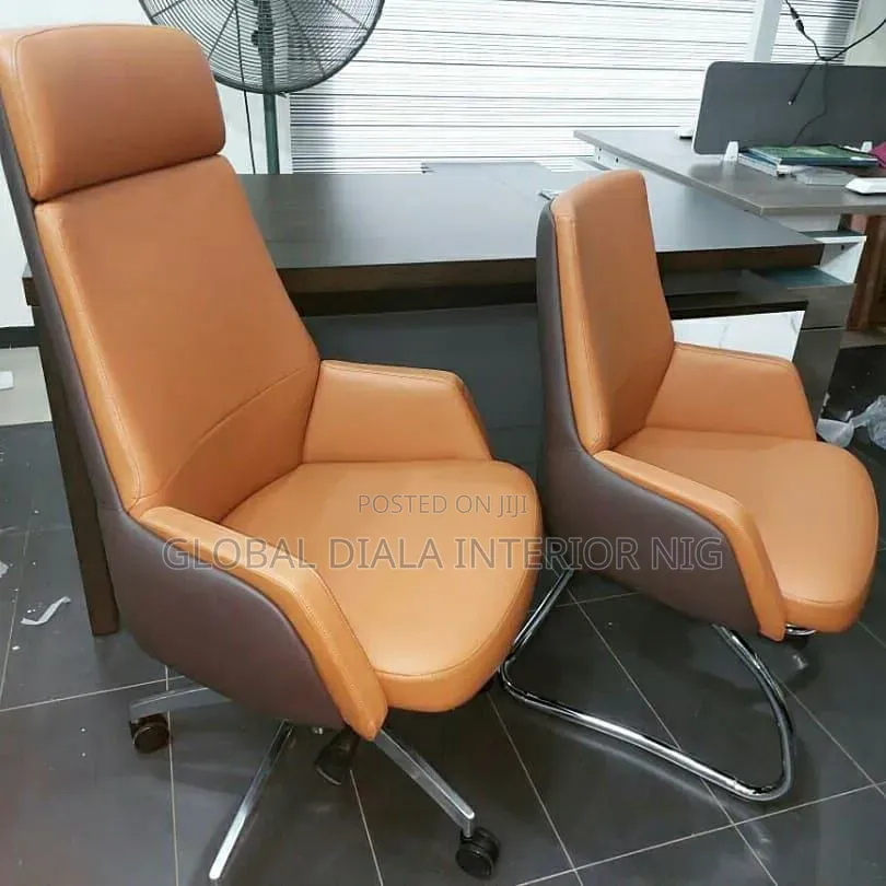 Dual-Tone Tan and Brown Executive Swivel Chair Set