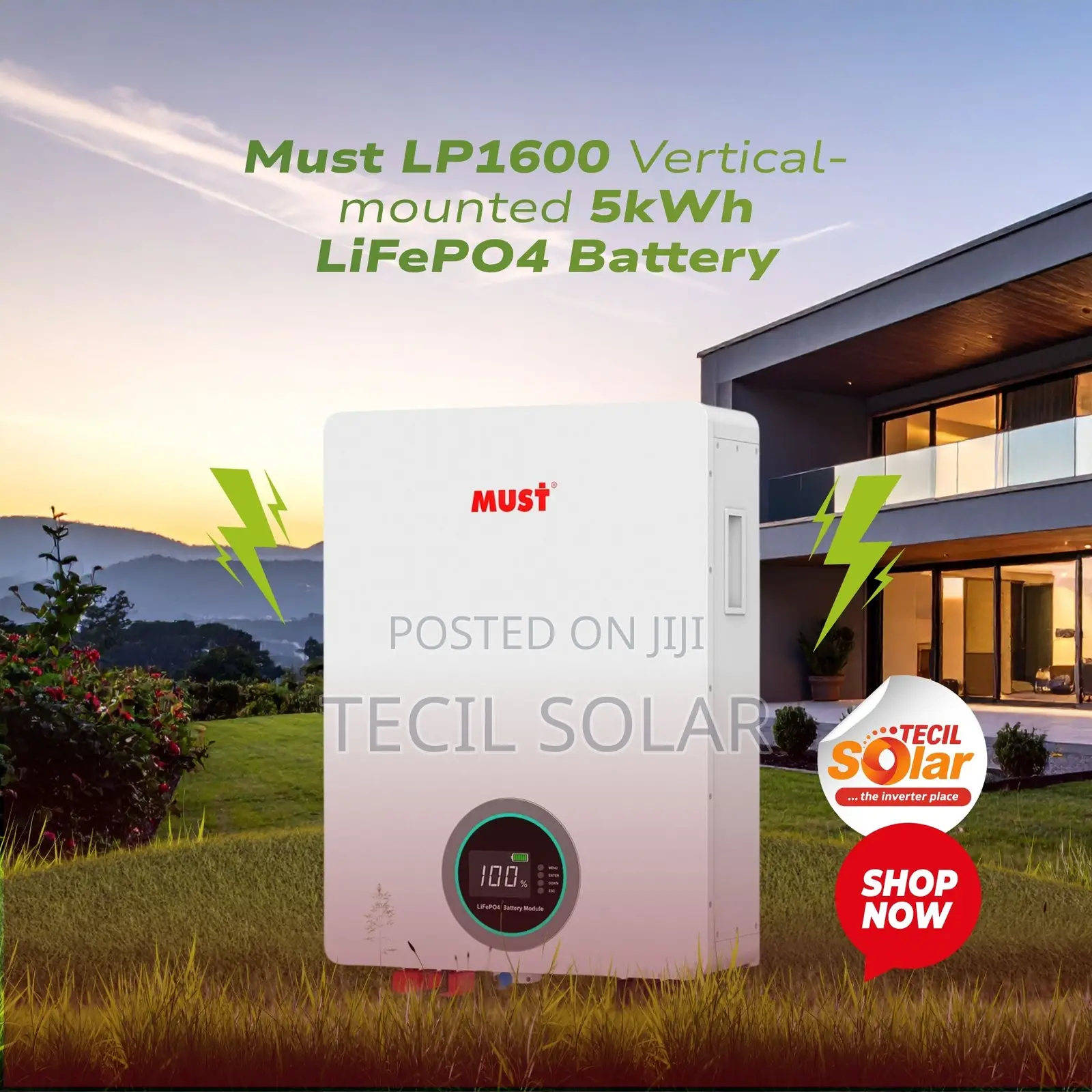 Must LP1600 Vertical-Mounted 5kWh LiFePO4 Battery