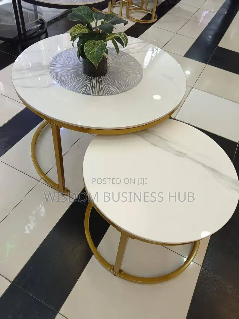Luxury Round Accent Table With Gold Ring Base