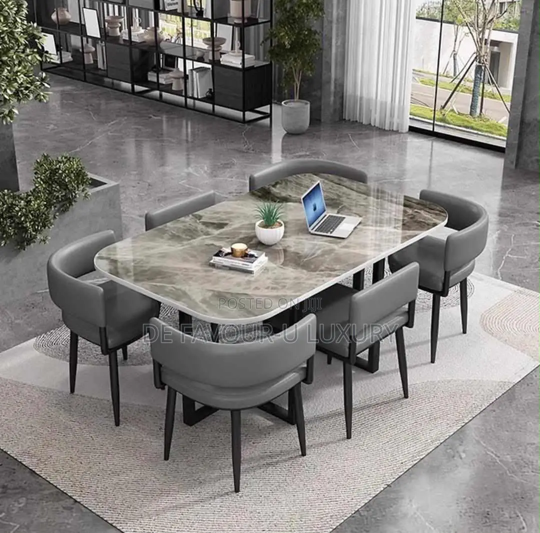 Ceramic Marble Top Dini Table by 6 Chair Gray for Sell