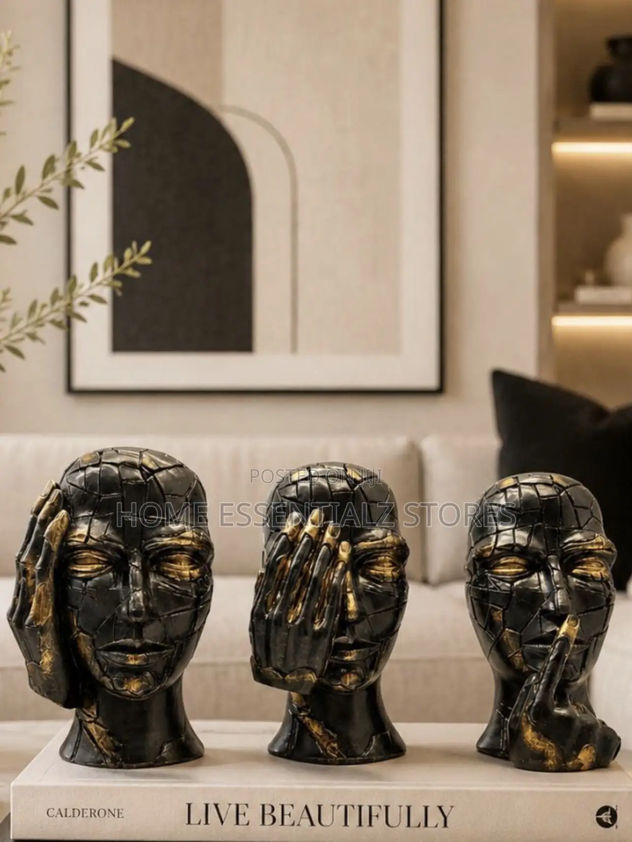 3 Pieces Wise Monkeys Head Sculptures - Modern Home Decor