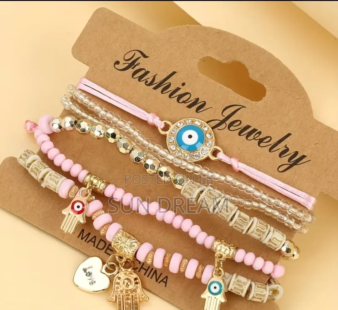 Fashionable Trendy Women Pink Bead Bracelet Set Beads Bracelets