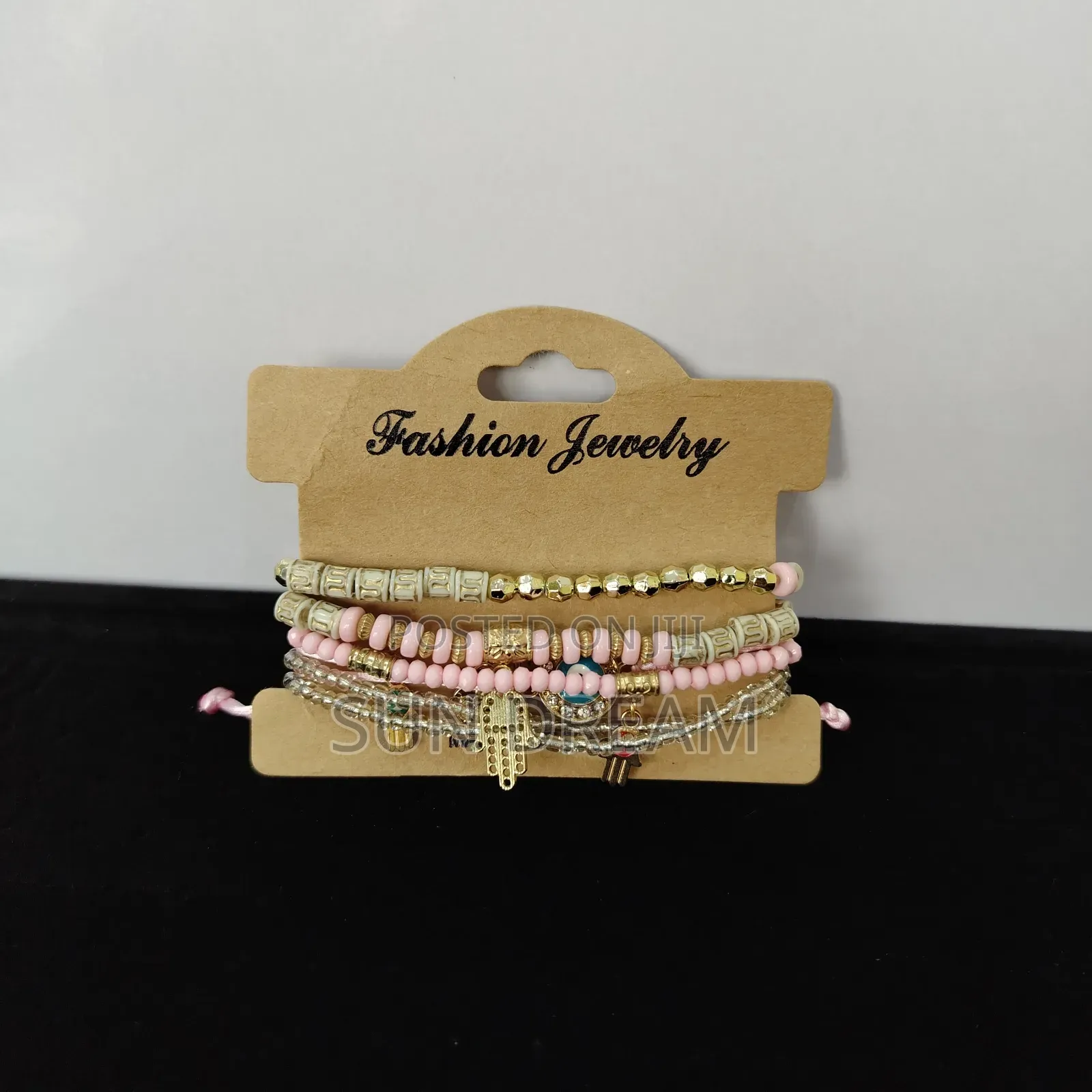Fashionable Trendy Women Pink Bead Bracelet Set Beads Bracelets