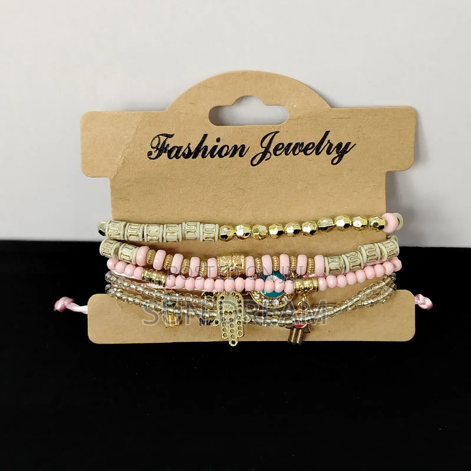 Fashionable Trendy Women Pink Bead Bracelet Set Beads Bracelets
