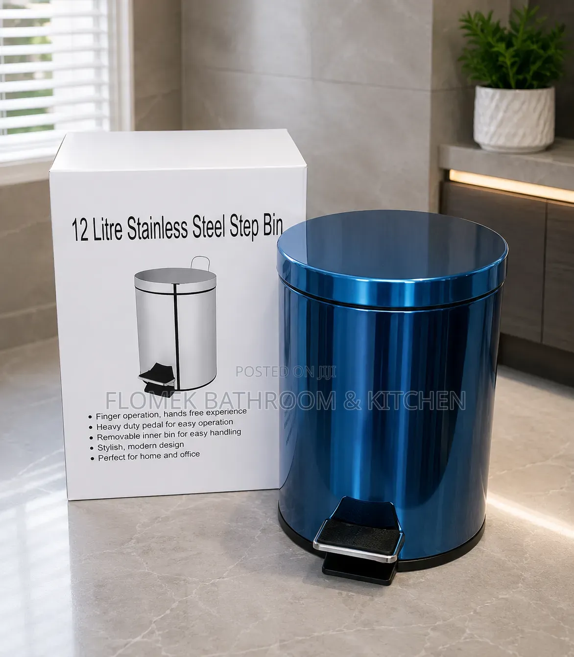 12L Stainless Steel Step Bin | Premium Blue Pedal Dust Bin