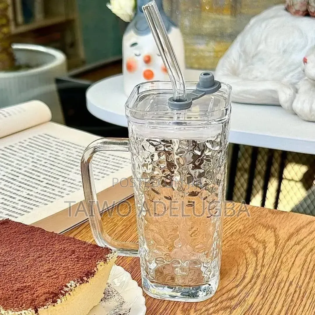 Transparent Glass Juice,water, Coffee Straw Cup With Handle.
