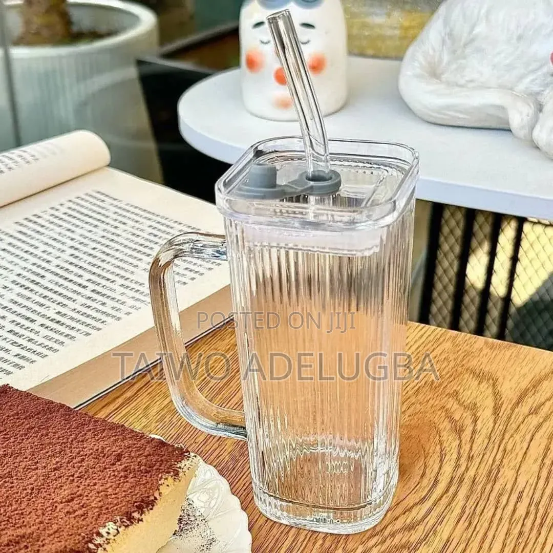 Transparent Glass Juice,water, Coffee Straw Cup With Handle.