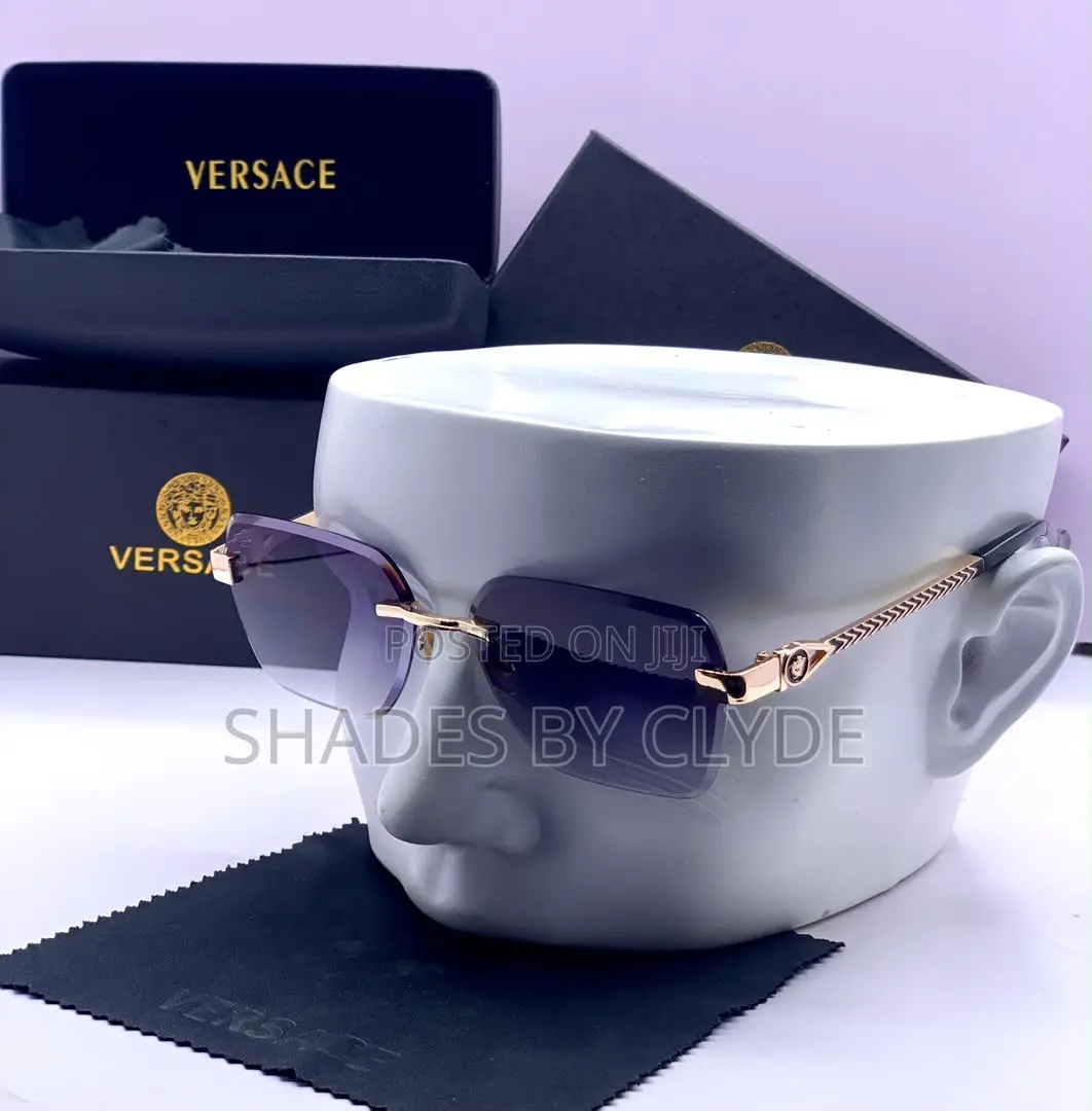 Luxury Versace Rimless Sunglasses - Gradient Lenses Rose Gold Accent
