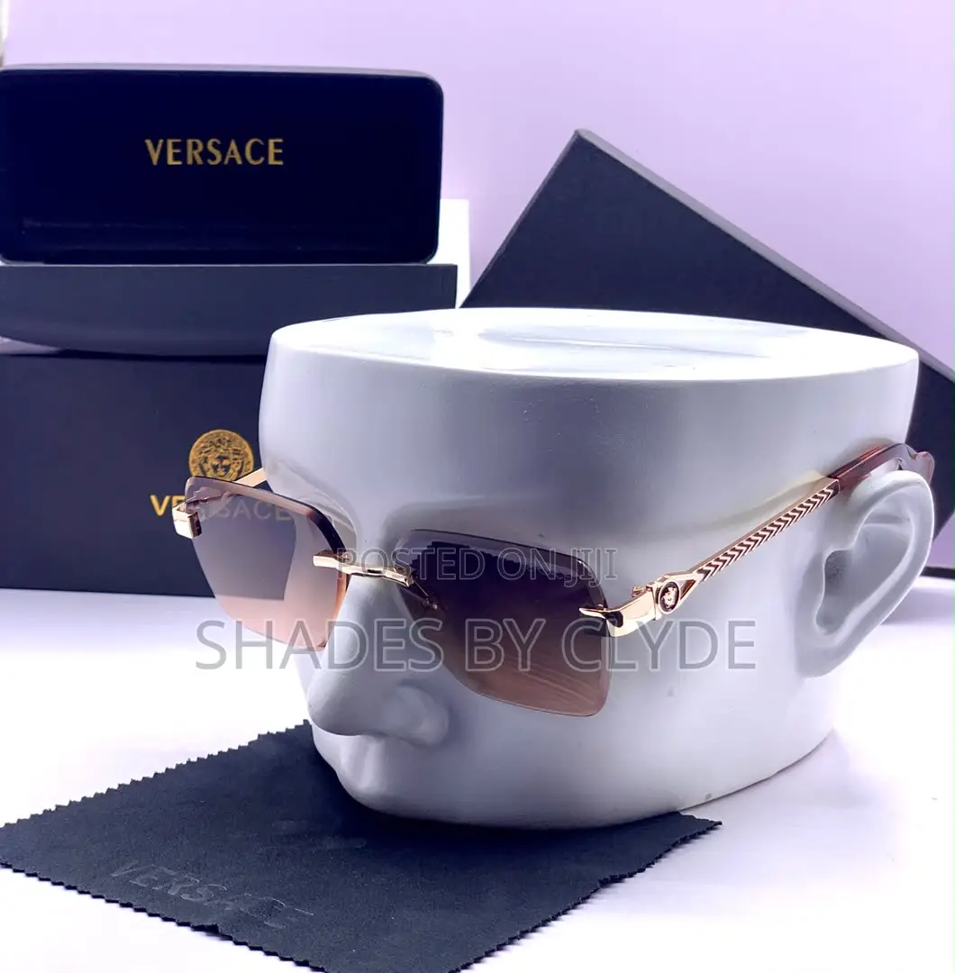 Luxury Versace Rimless Sunglasses - Gradient Lenses Rose Gold Accent