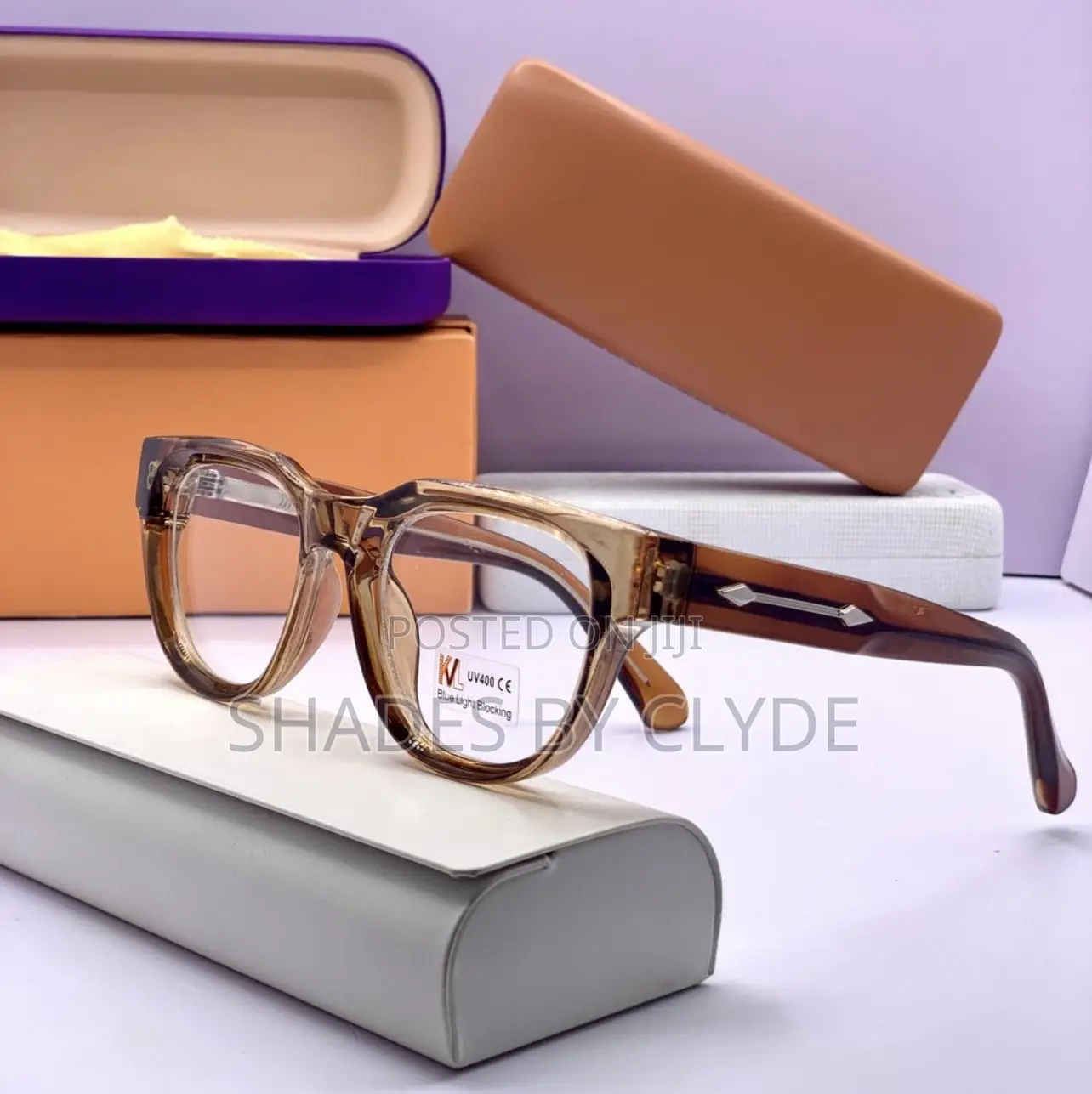 Stylish Clear Amber Square Eyeglasses - Blue Light Blocking**