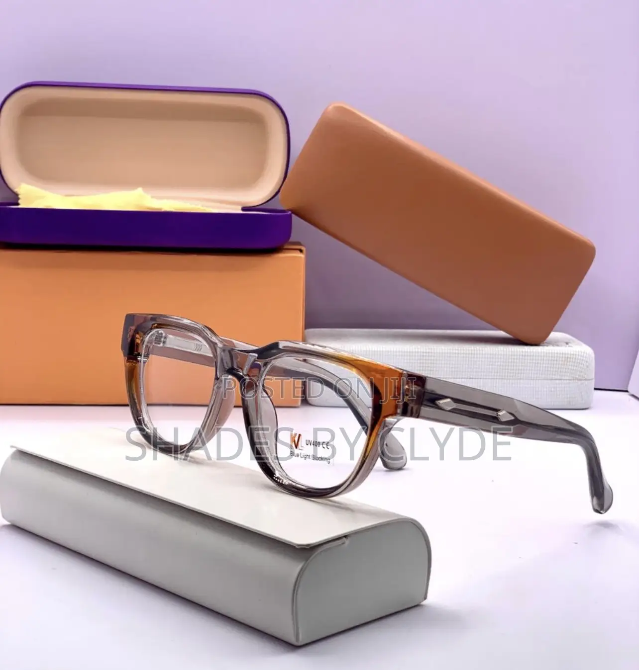 Stylish Clear Amber Square Eyeglasses - Blue Light Blocking**