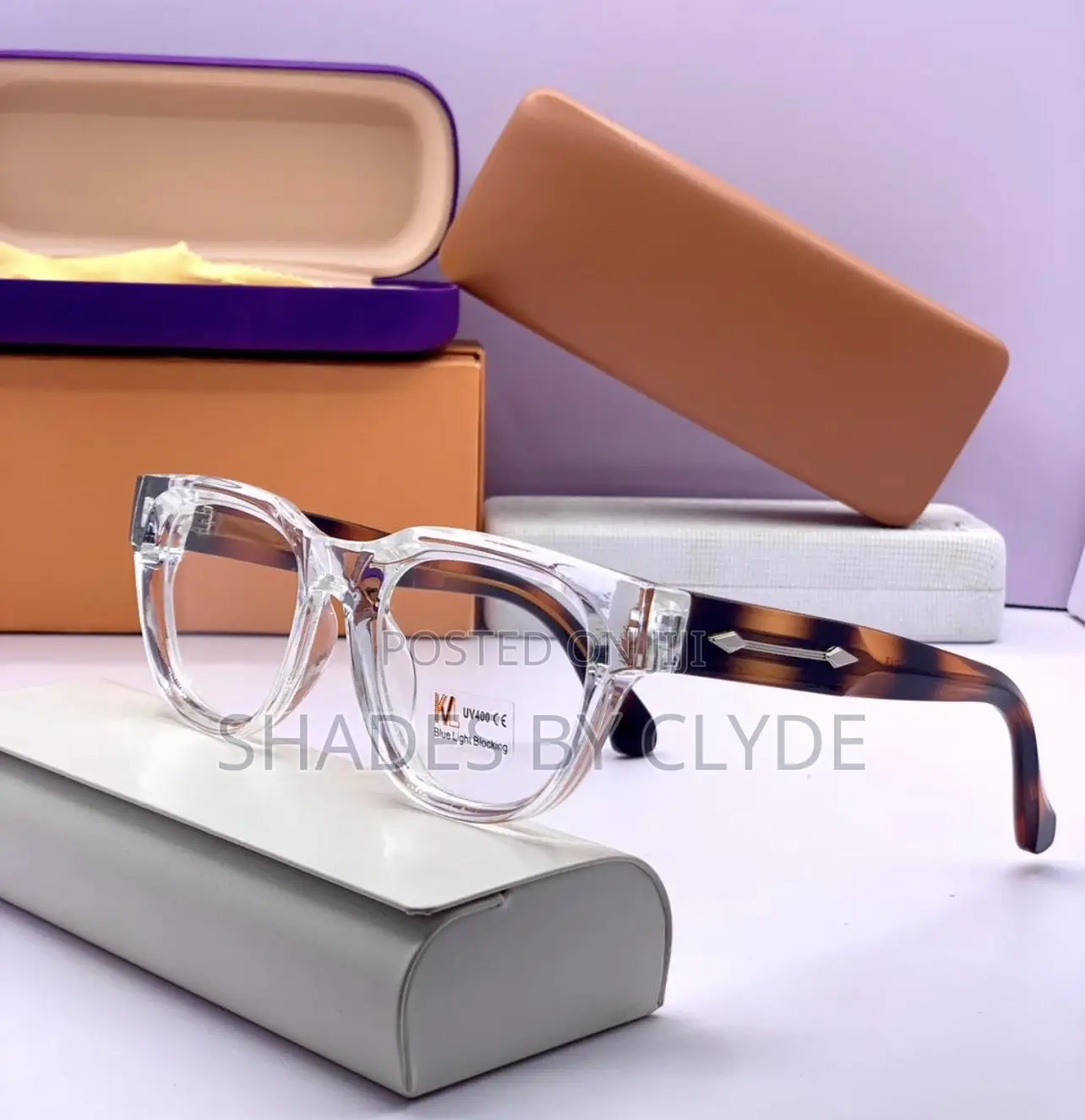 Stylish Clear Amber Square Eyeglasses - Blue Light Blocking**