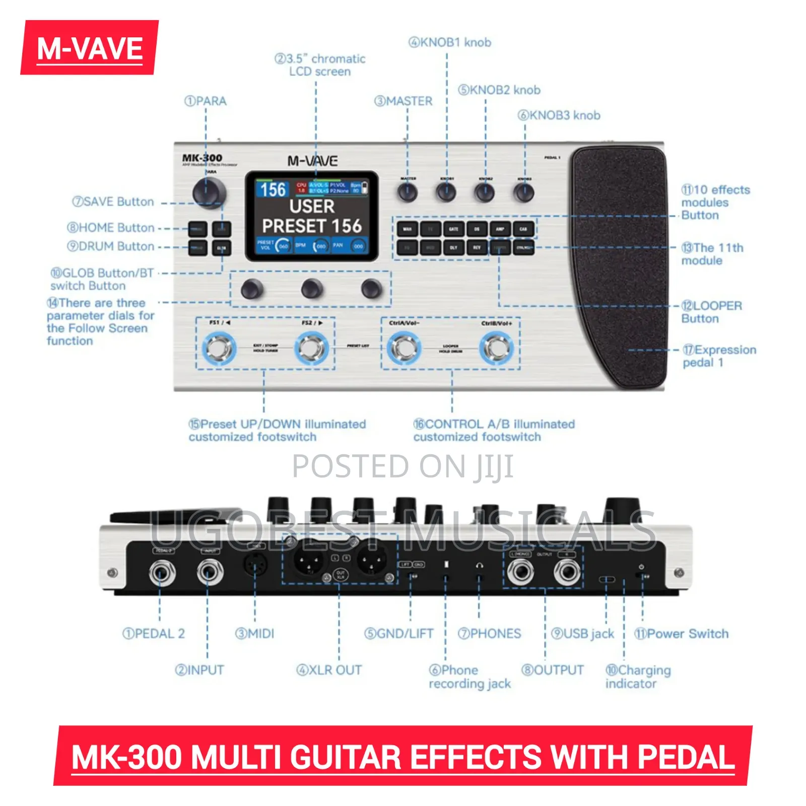 ​m-Vave MK-300 Guitar Multi-Effects Processor With Amp Modeler Pedal