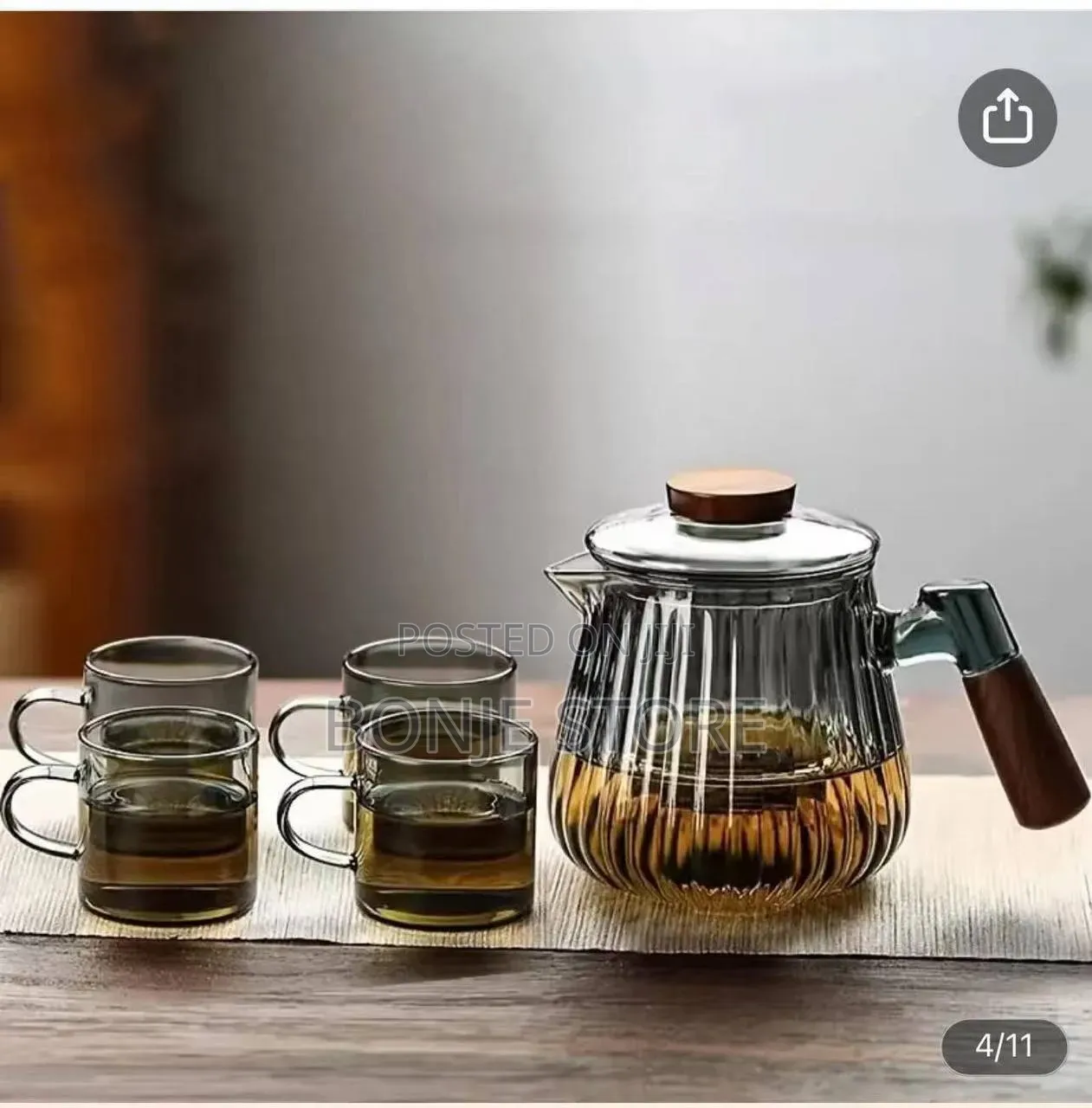 5in1 Borosilicate Glass Teapot Set 
1 Jug 4 Cup