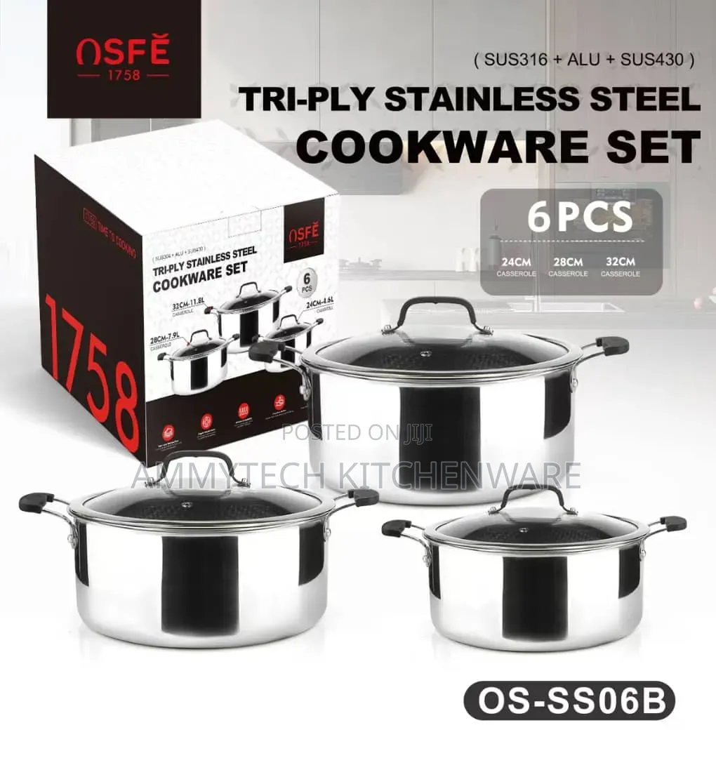 6pcs Tri-Ply Pure Stainless Steel Cookware Sets