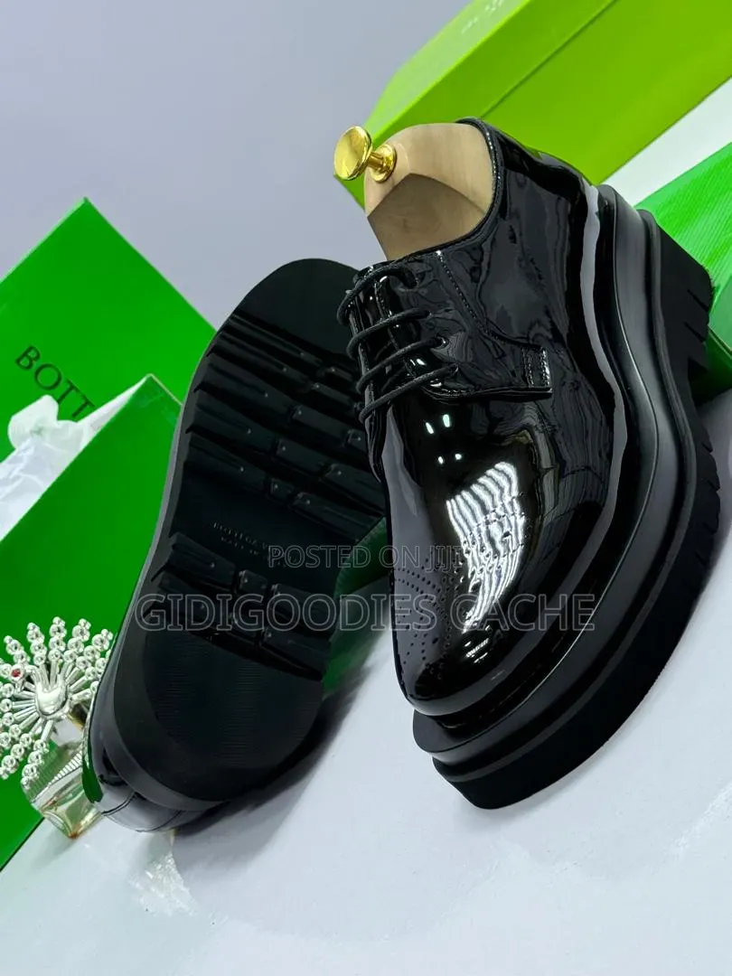 Men's Black Patent Platform Derby Shoes in Size 40-46